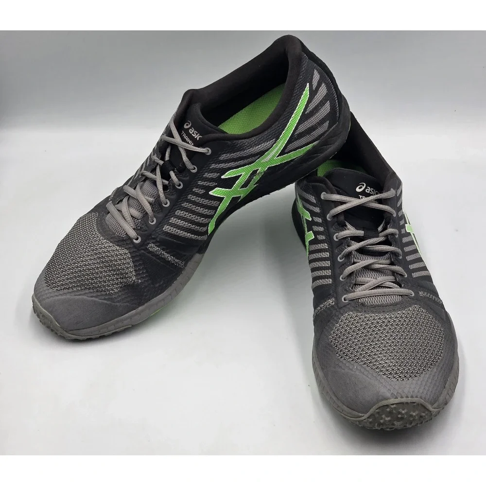 Asics FuzeX TR Mens Size 11 US Gray Black Green Athletic Training Sneakers S613N